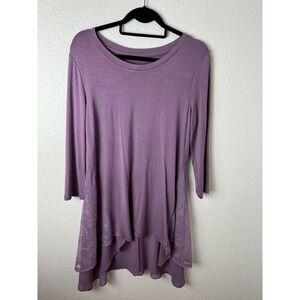 Logo By Lori Goldstein 3/4 Sleeve Casual Tunic Top With Lace Trim Size Small S